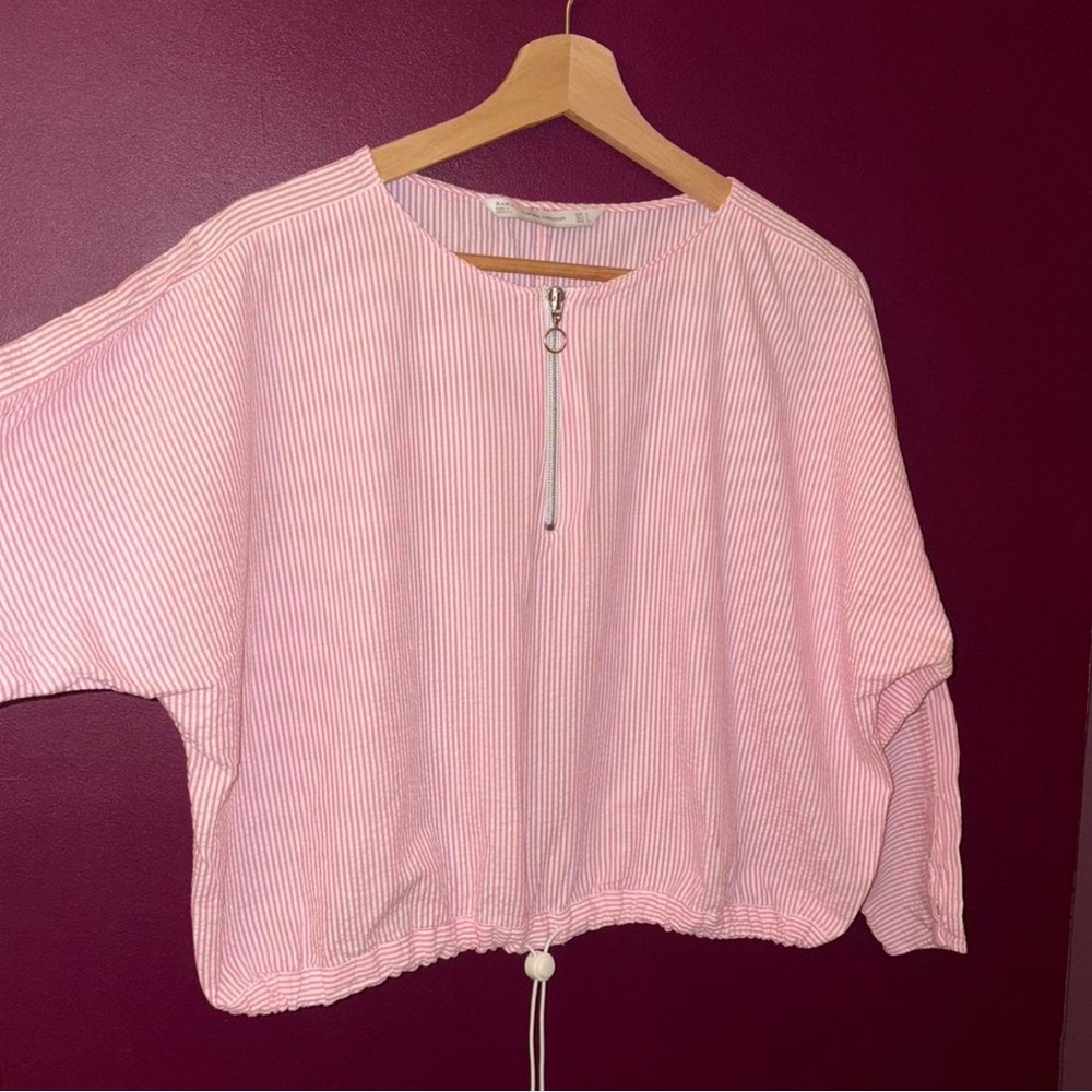 🔵ZARA Pink & White Striped 100% COTTON Dolman Sleeve Top - Picture 9 of 10